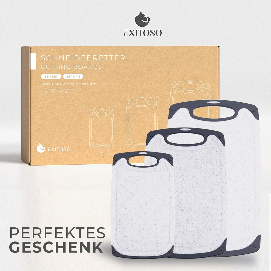Exitoso Schneidebrett 3er Set mit Saftrille - Schneidebrett spülmaschinenfest und rutschfest - Marmo