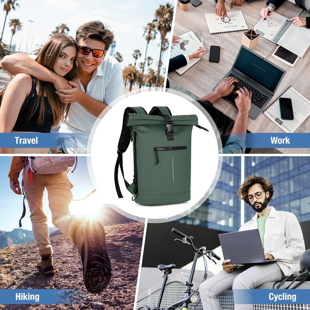 Lekeinchi Rolltop Rucksack Wasserdicht für Damen &amp; Herren, Grosser Laptop Rucksack mit Computerfach