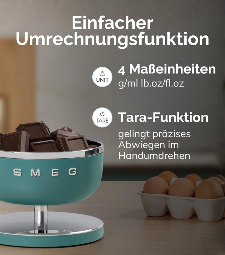 Smeg, Digitale Küchenwaage KSC01EGMWW, Grün Pastellgrün, Pastellgrün