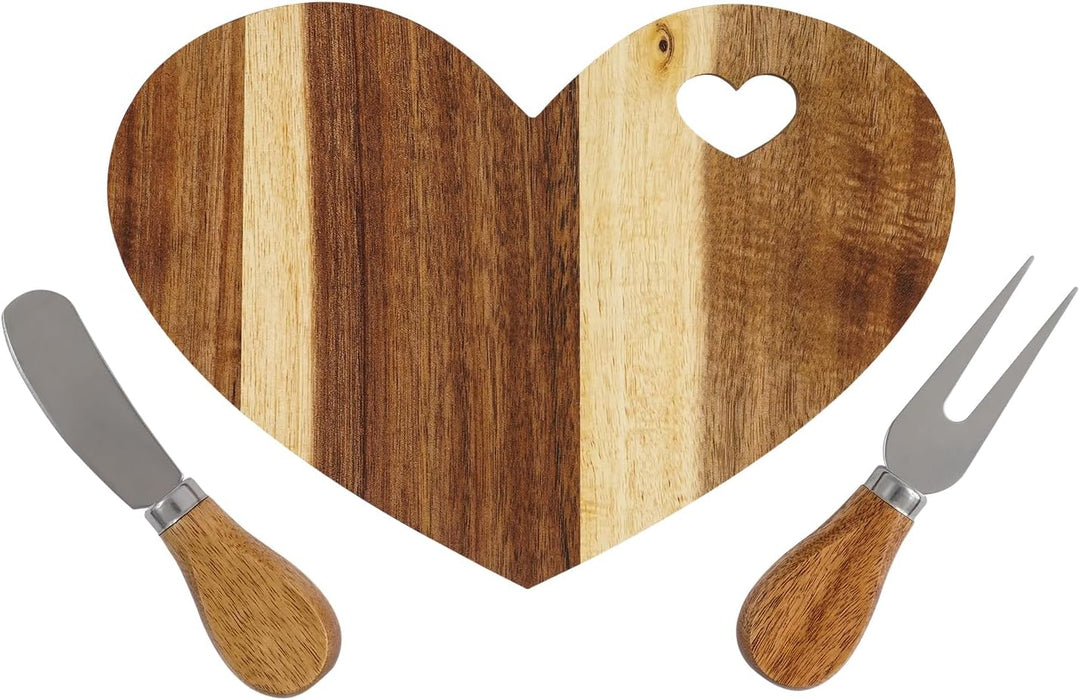 Käsebrett Servierbrett Holz Herzform 18er Set Mit Besteck | Aus Akazienholz,Mit Geschenkbox,Für Käse