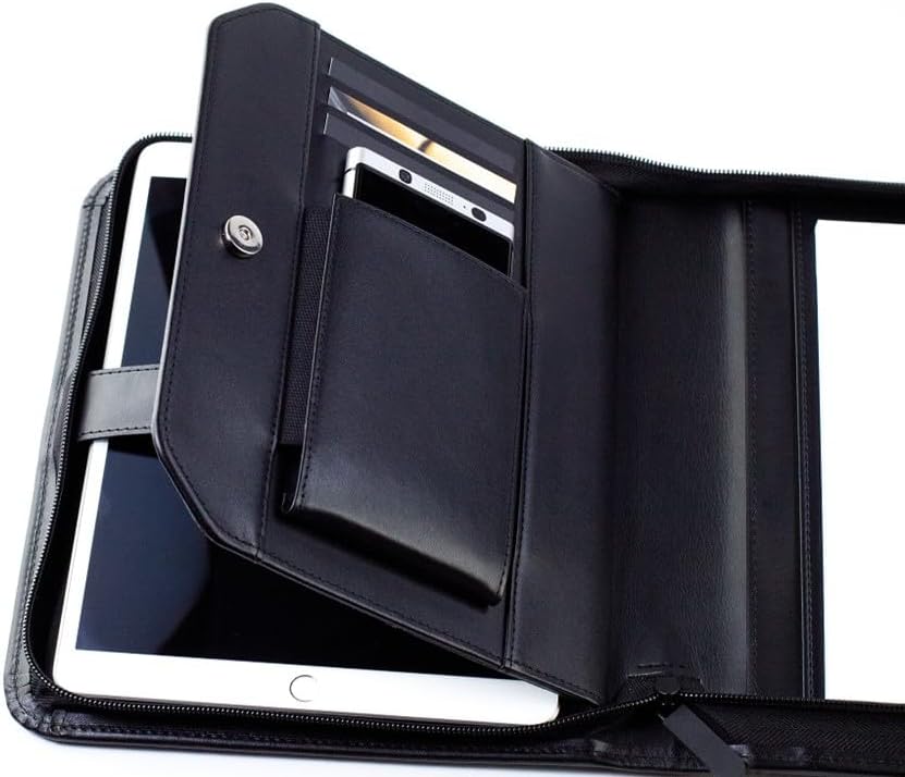 DELMON VARONE - Personalisierbare Tablet und Smartphone Schreibmappe DIN A5 aus Premium Boxcalf Lede