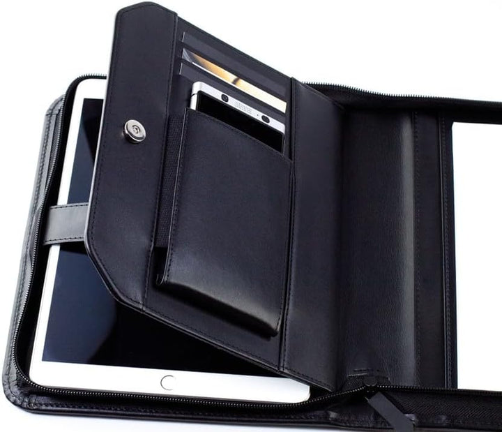 DELMON VARONE - Personalisierbare Tablet und Smartphone Schreibmappe DIN A5 aus Premium Boxcalf Lede