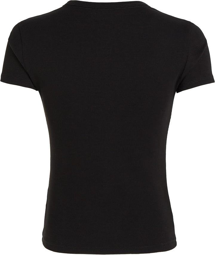 Tommy Jeans Damen Tjw Slim Essential Rib Ss S/S Strickoberteile L Schwarz, L Schwarz