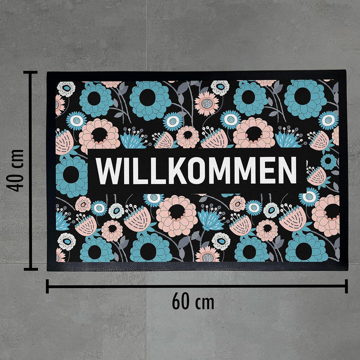 Trendation - Willkommen Fussmatte Grafik Schmutzfangmatte Geschenk Aussen Innenbereich 60x40 cm Wasc