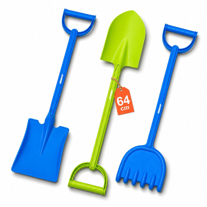 alldoro 68710 XXL Sandspielzeuge Set für Kinder, 2 Schaufeln & 1 Harke, je 64 cm, robustes extra gro