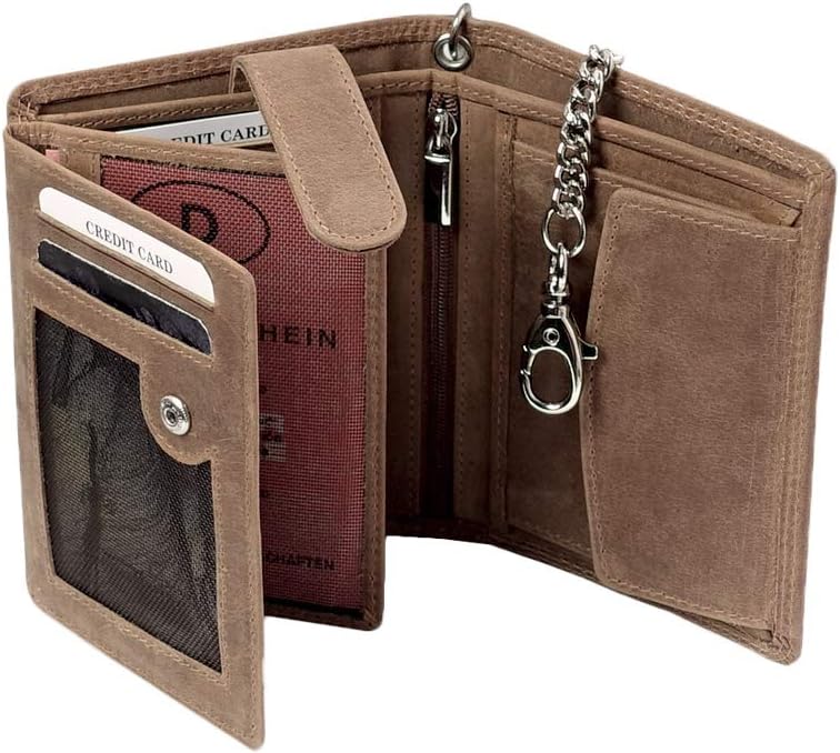 orso Bruno original Herren Geldbörse braun mit Kette im hochwertigen Leder Hochformat Büffelleder Bi