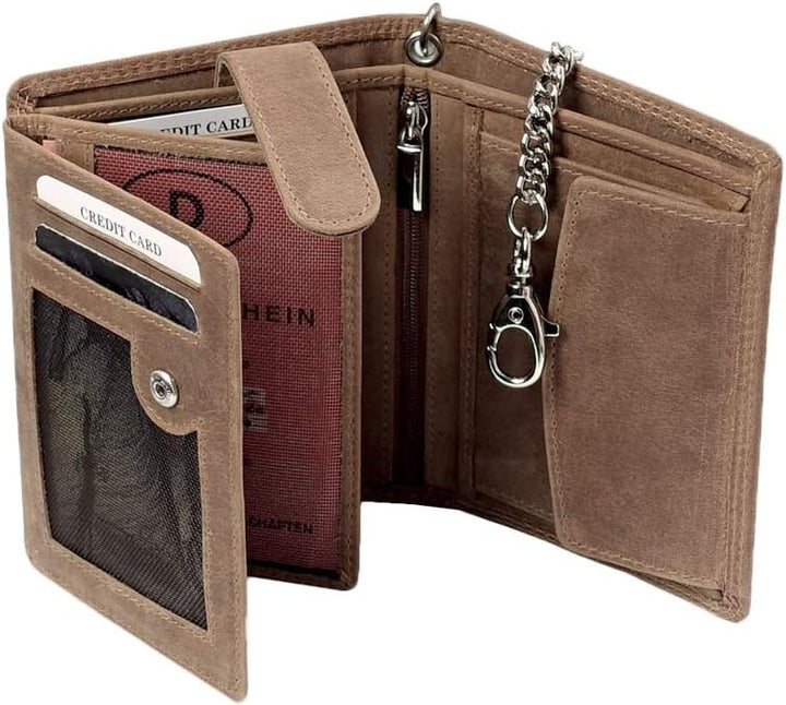 orso Bruno original Herren Geldbörse braun mit Kette im hochwertigen Leder Hochformat Büffelleder Bi