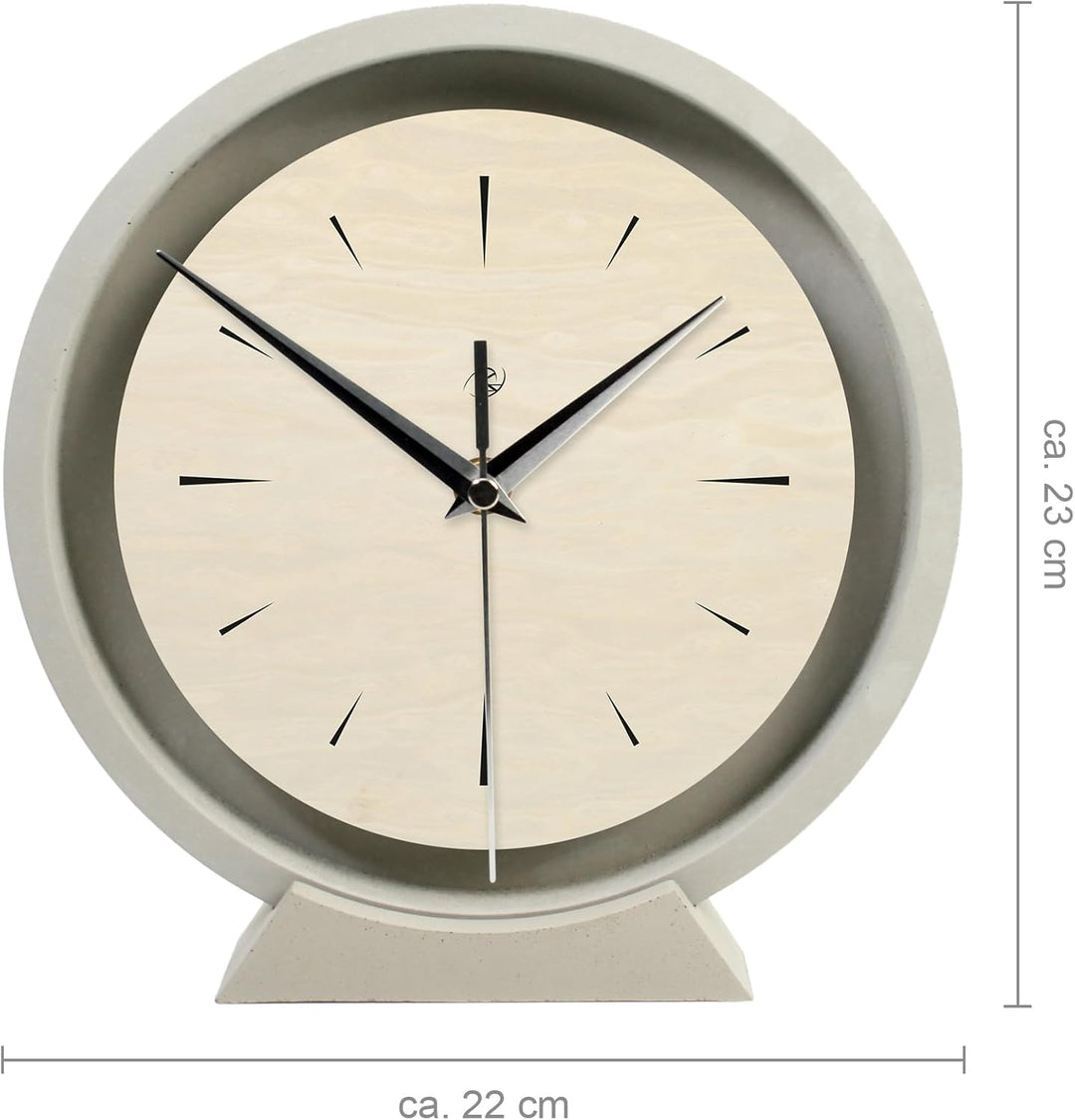 Runde Tischuhr aus Beton im Industrial Design – leise Standuhr ohne Ticken in minimalistischem Desig