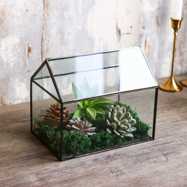 WONSUN Hausform, geschlossenes Glas, geometrisches Terrarium, Tischplatte, Sukkulenten-Haus, Garten,