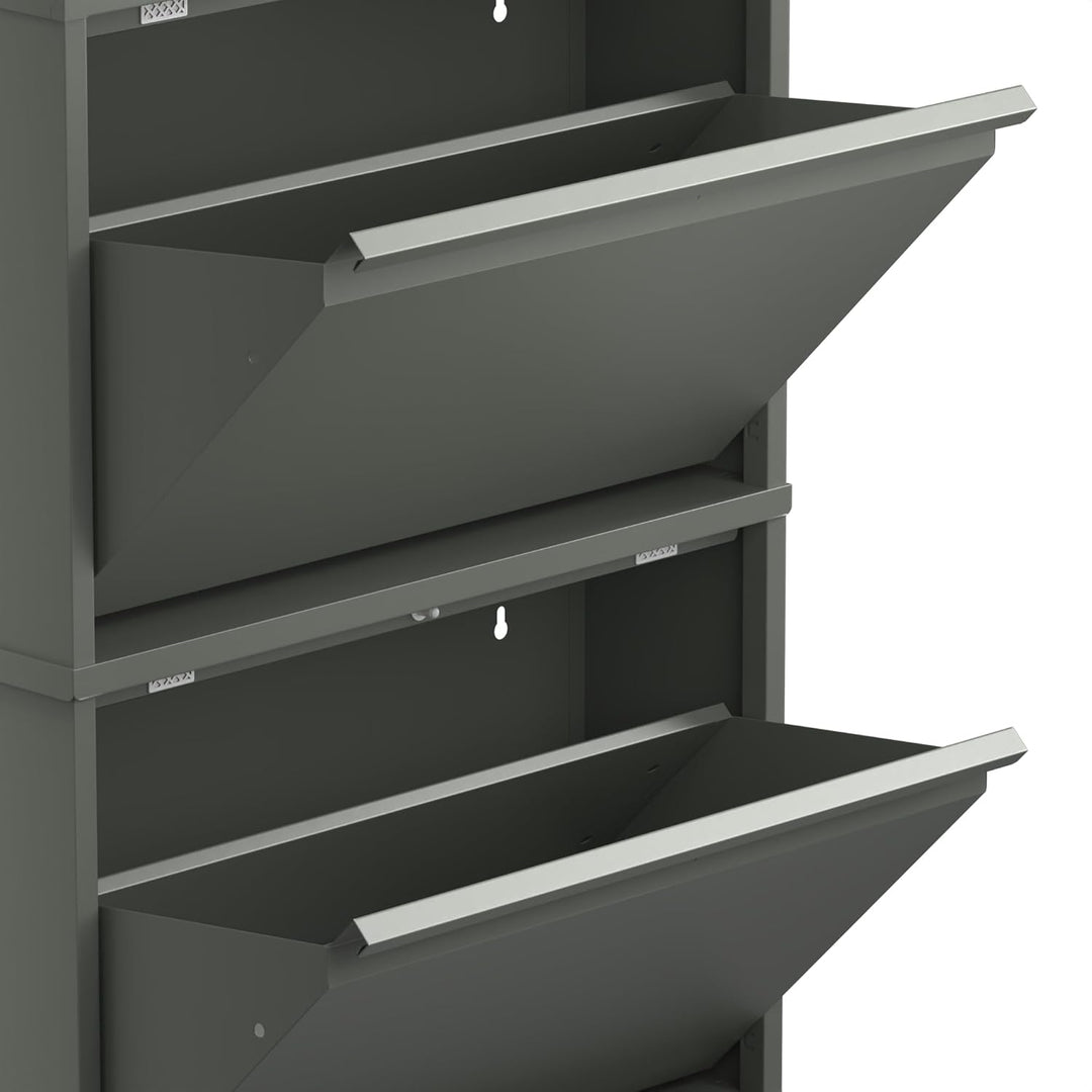 VEEHAUS Schuhregal, schmal, hoch, Schuhschrank, mit magnetischem Deckel, Wandmontage, aus Metall (Ze