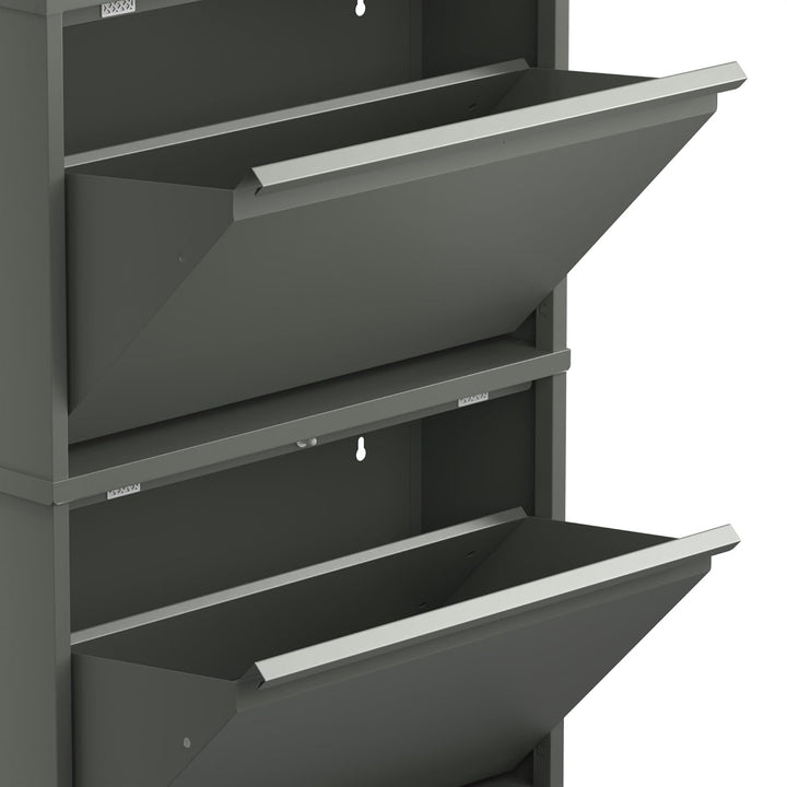 VEEHAUS Schuhregal, schmal, hoch, Schuhschrank, mit magnetischem Deckel, Wandmontage, aus Metall (Ze