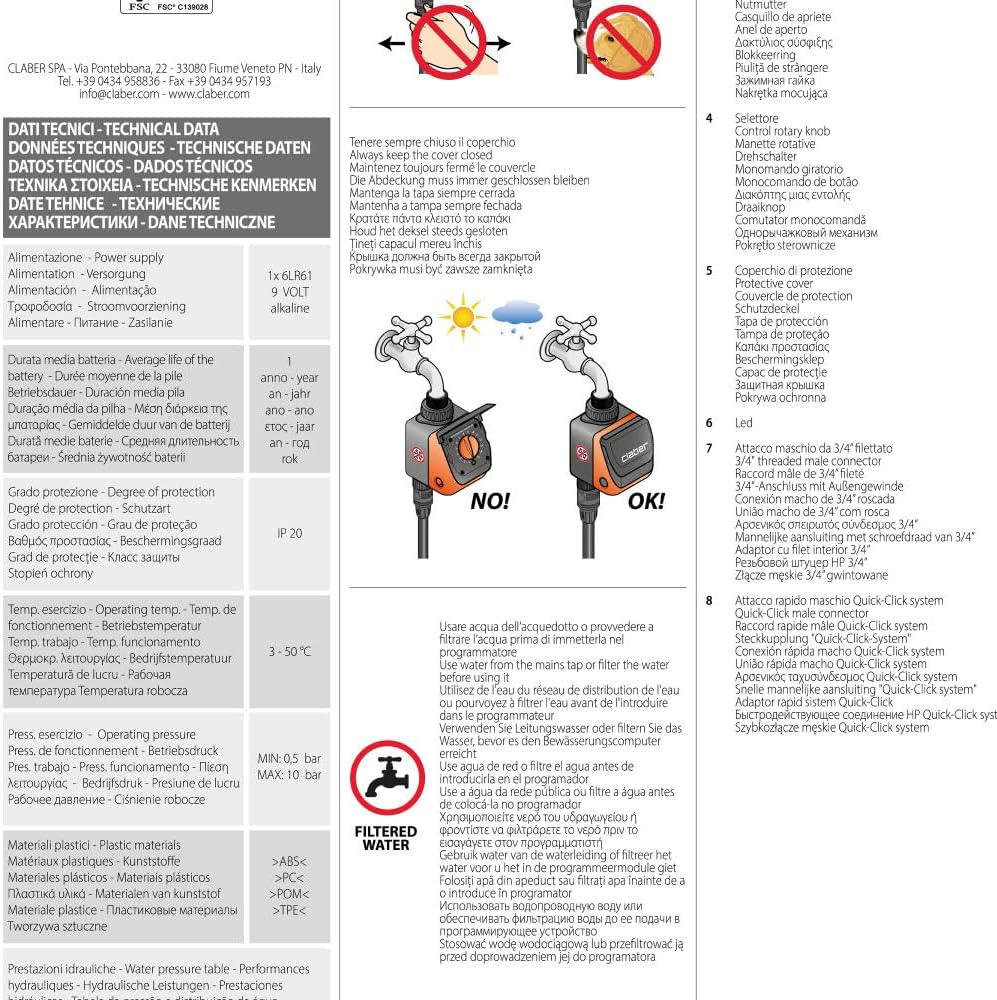 Claber Aquauno Logica Plus, Automatischer EIN-Wege-Bewässerungscomputer
