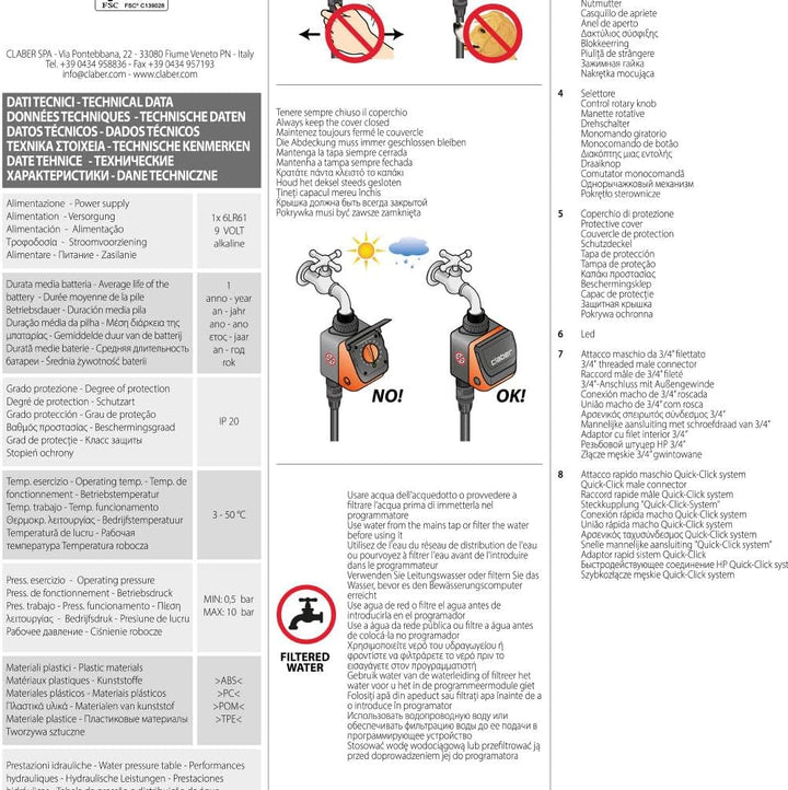 Claber Aquauno Logica Plus, Automatischer EIN-Wege-Bewässerungscomputer