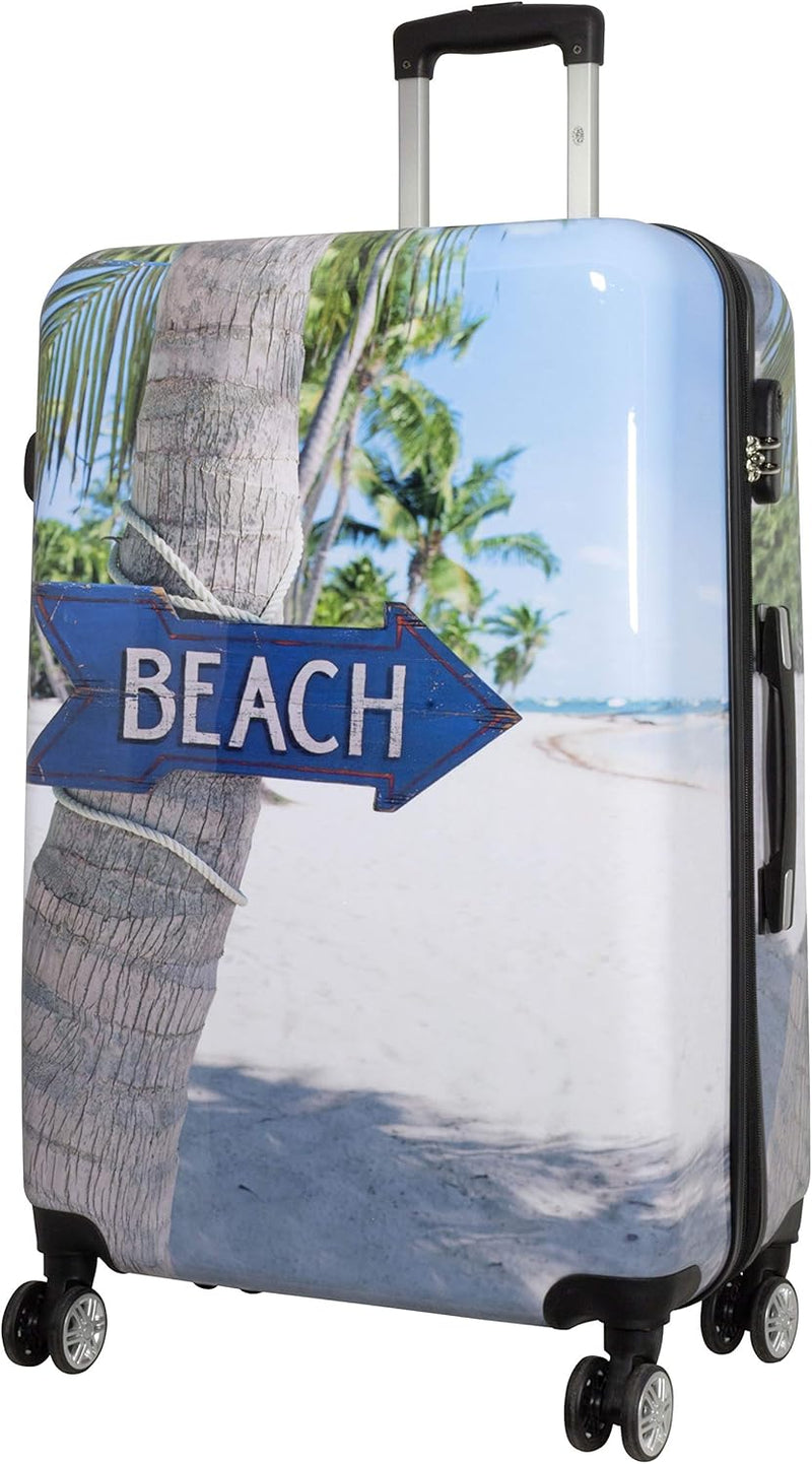 Trendyshop365 Hartschale Reise-Koffer mit Motiv Beach 77 Zentimeter 94 Liter 4 Räder Bunt Strand Zah