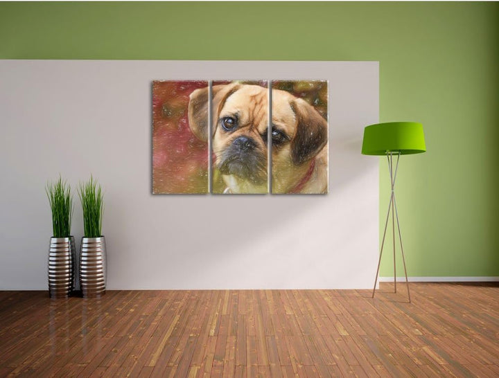 Pixxprint Mops Welpe als Leinwandbild 3 teilig/Grösse: 3 Teilig (120x80) / Wandbild/Kunstdruck/ferti