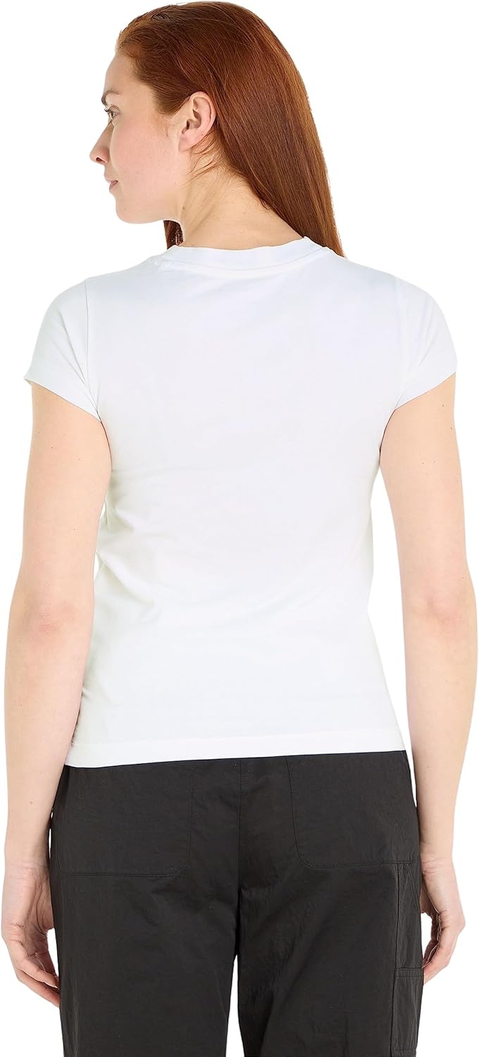 Calvin Klein Damen Stripe Logo Modern Straight Tee J20j222039 Kurzarm T-Shirts M Weiss (Bright White