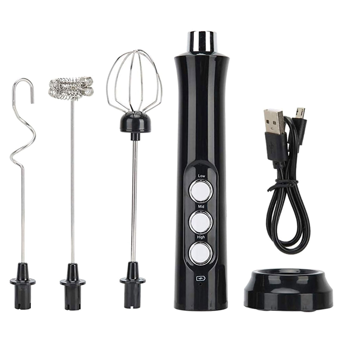 3 Gang Milchaufschäumer Elektrisch USB Wiederaufladbar mit 3 Quirl, Edelstahl Melektrischer Schneebe