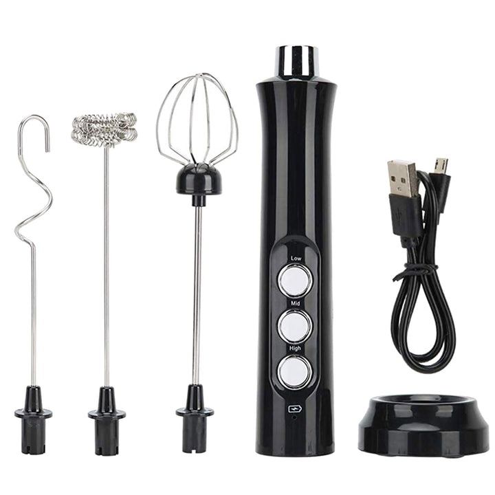 3 Gang Milchaufschäumer Elektrisch USB Wiederaufladbar mit 3 Quirl, Edelstahl Melektrischer Schneebe
