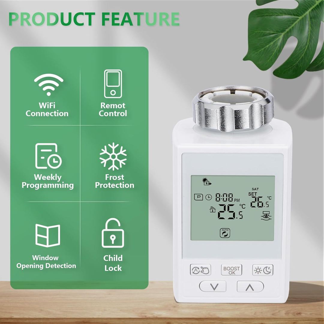 Wengart Smartes WiFi Heizkörperthermostat WG359, Energiesparendes Tuya TRV, App-Steuerung ohne Gatew