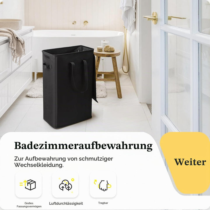 Rieeyrslza Schmaler Wäschesammler mit Deckel 55L Wäschesammler mit Langem Griff Dünner Wäschekorb Fa