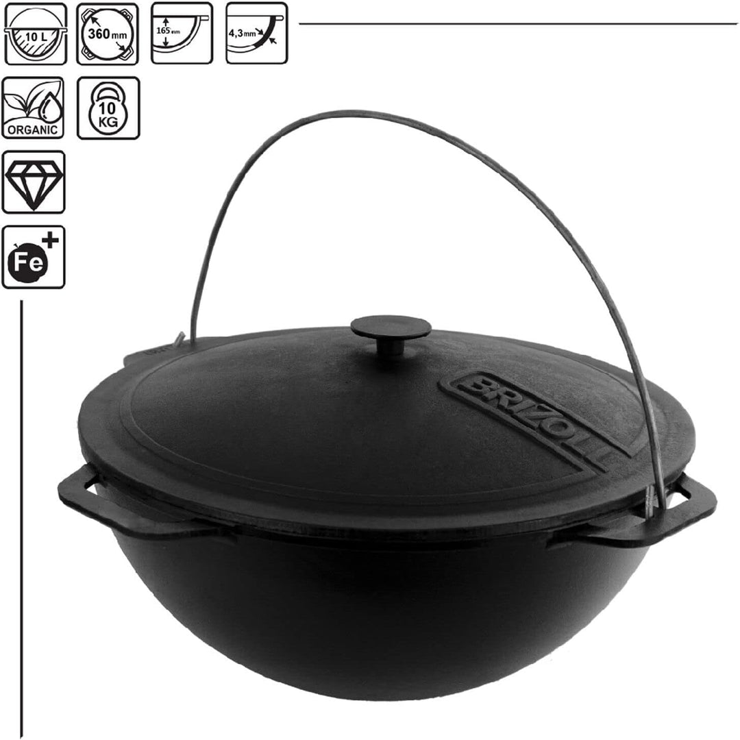 4BIG.fun Gusseisen Kazan 10 L Schwenktopf Kasan mit Deckel aus Gusseisen Wokpfanne Grill Cast Iron C