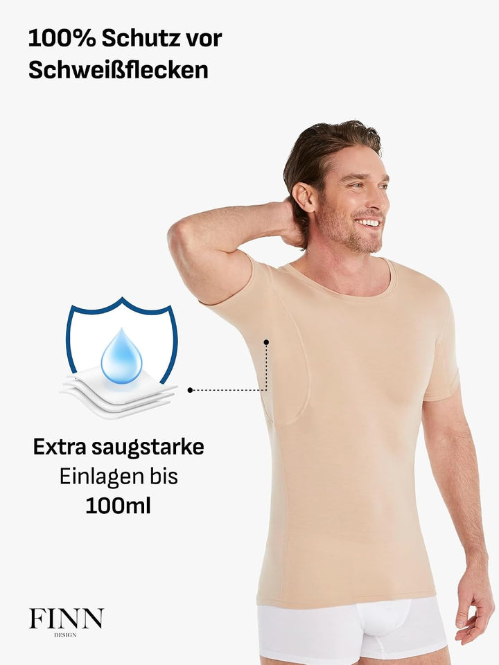 FINN Anti-Schweiss Shirt Herren mit Rundhals und integrierten Achselpads gegen Starkes Schwitzen - A