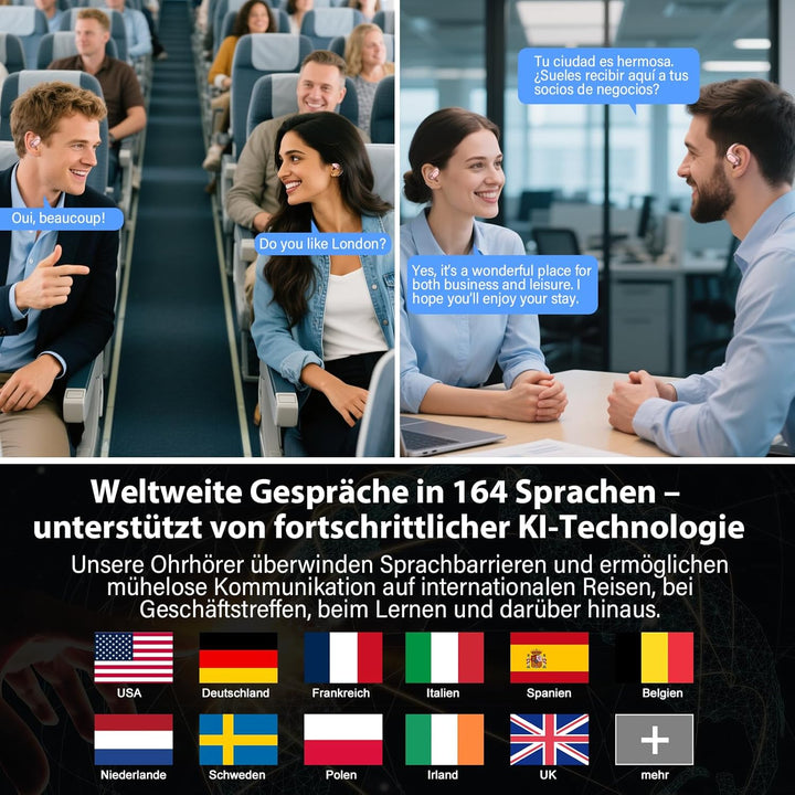 KI Übersetzer Kopfhörer 4-in-1, Echtzeit Sprachübersetzer kopfhörer, 164 Sprachen & 7 Modi, Übersetz