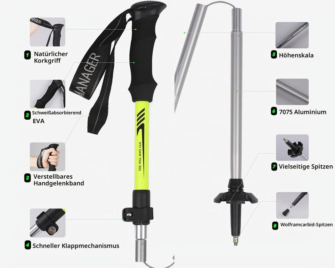 Wanderstöcke Trekkingstöcke Walking Stöcke 7075 Aluminium, Ultraleichte, Verstellbar, Faltbar Wander