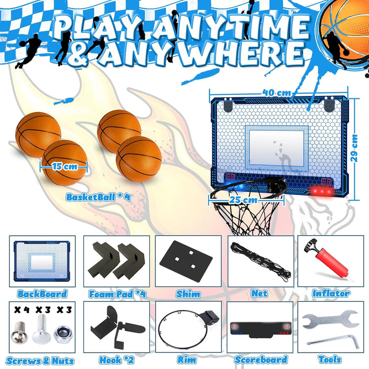 TEUVO Basketballkorb für Kinder und Erwachsene, Strong Indoor Mini Basketballkorb für Tür mit Pumpe,