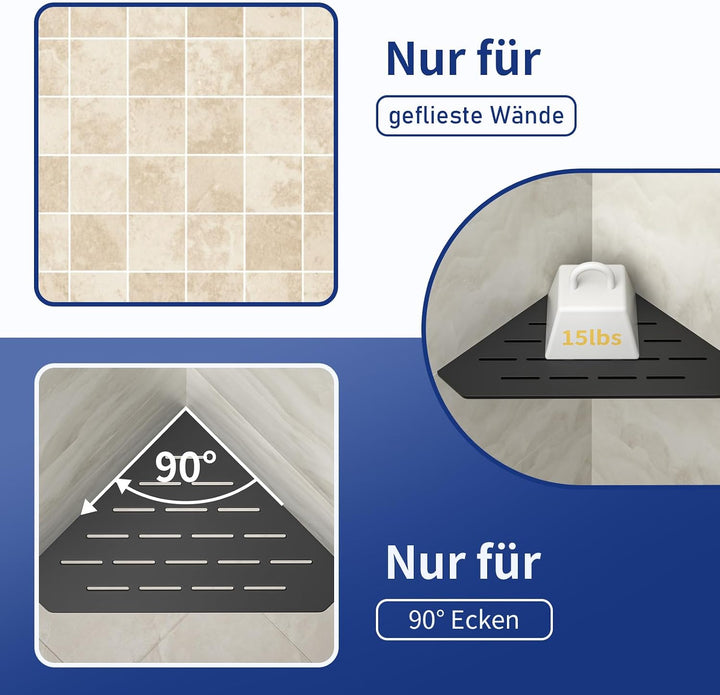 Duschablage Ecke Edelstahl,Heavy Duty Eckregal für Geflieste Wände | 3 mm Stärke, vertieftes Badezim