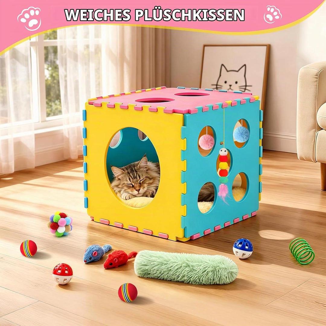 DoubleCare 41 Stück Interaktives Katzenspielzeug Set, Katzen Spielzeug mit Faltbarem Haustierbett au
