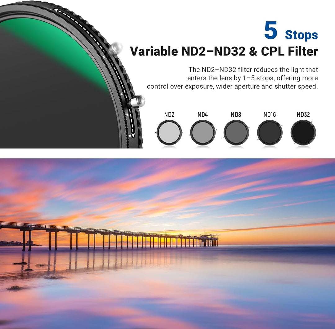 NEEWER 2 in 1 46mm Variable ND Filter ND2-ND32&amp;CPL (Zirkular Polfilter) No X Cross Variabel Graufilt