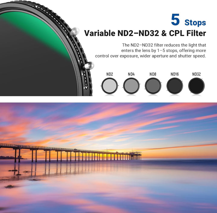 NEEWER 2 in 1 46mm Variable ND Filter ND2-ND32&amp;CPL (Zirkular Polfilter) No X Cross Variabel Graufilt
