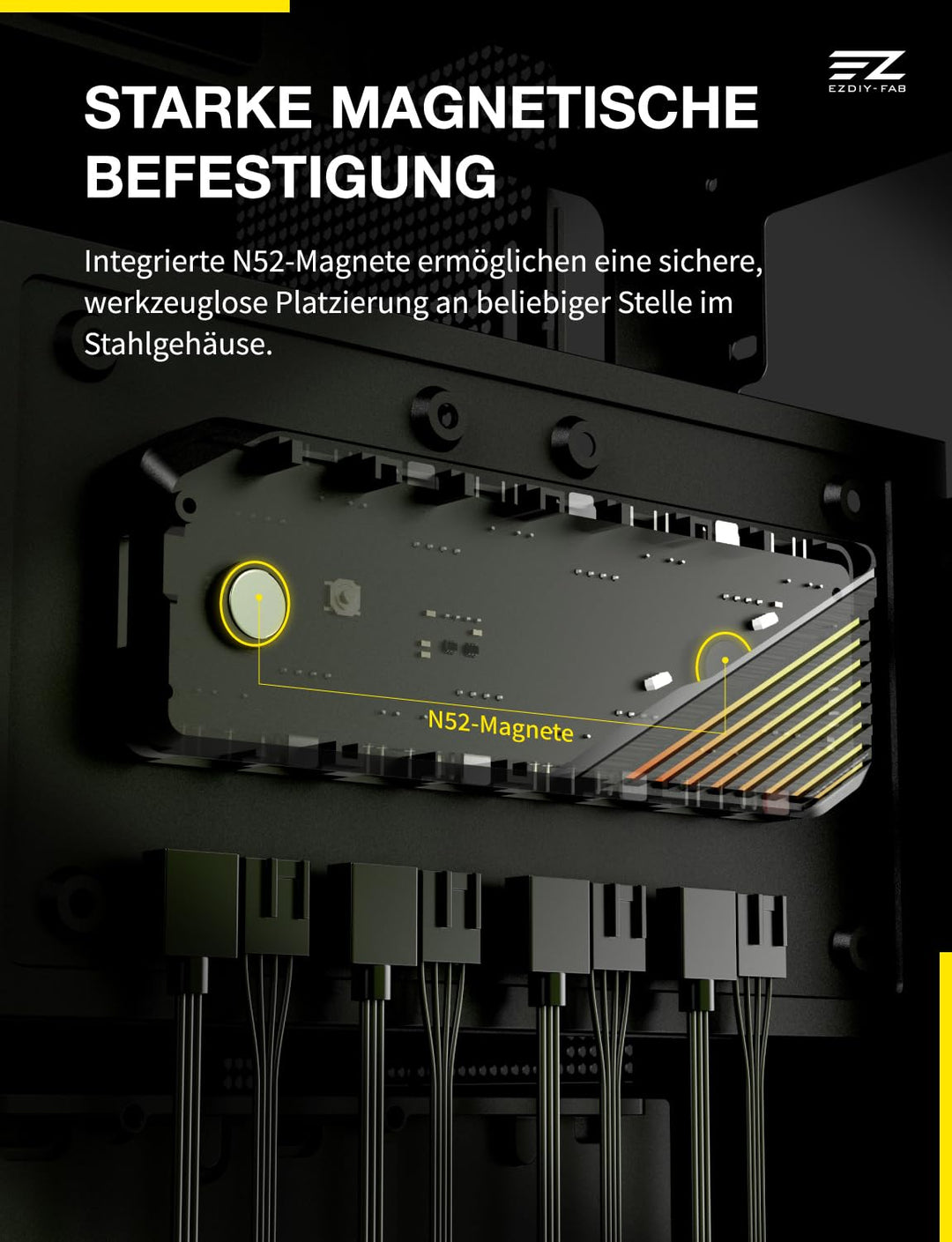 EZDIY-FAB FH01 8-Port ARGB PWM Fan Hub Controller,Duale SATA-Kabel,Schwarz, Schwarz