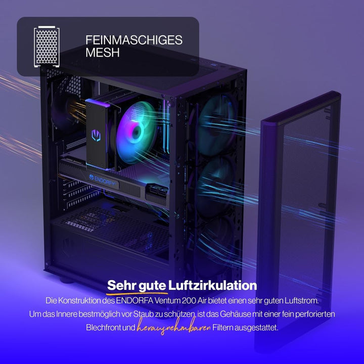 ENDORFY Ventum 200 Air, ATX Gehäuse, 4x 120mm Lüfter enthalten, Seite aus gehärtetem Glas, Frontblen