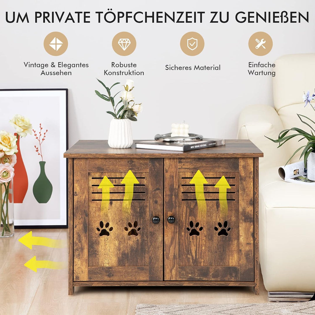 GOPLUS Katzenschrank, Katzentoilette mit seitlichem Eingang, 2 Türen, 2 in 1 Katzenhaus und Couchtis