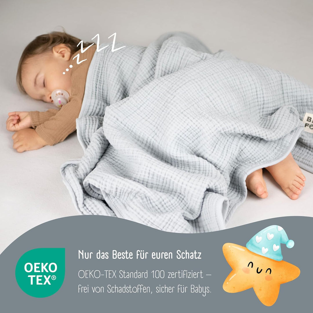 BEARFOOT Babydecke - Musselin Fleecedecke (Baumwolle, Fleece) flauschig weiche Kuscheldecke, Baby/Ne