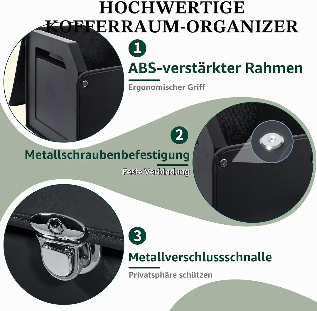 Kofferraum Organizer mit Deckel – Premium NAPPA-Leder, Tragbarer Push-Pull-Griff &amp; Stabile Universal