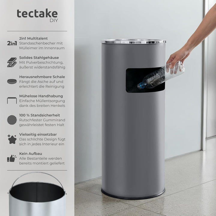 TecTake 30L Standaschenbecher Aschenbecher mit Mülleimer inkl. Inneneimer | Total: Ø 25 x 61 cm - di
