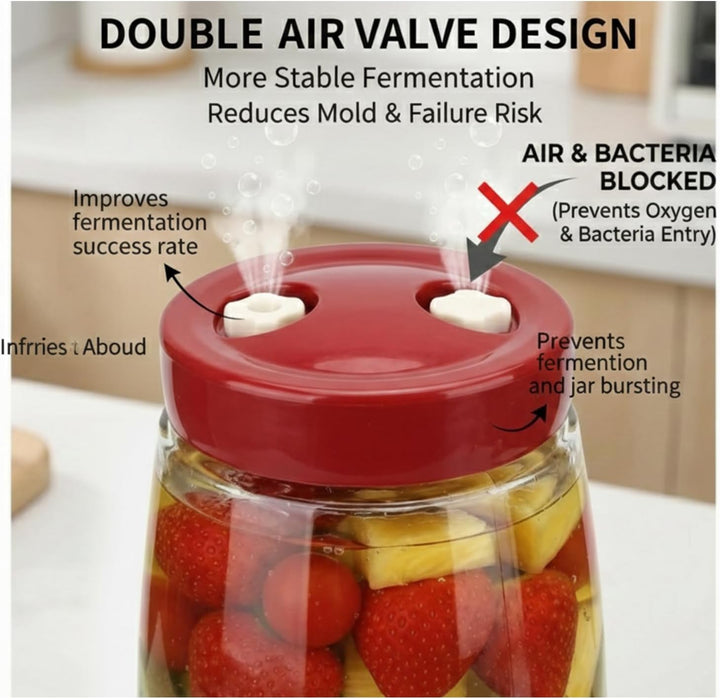 Kimchi-Behälter,Gärglas mit doppeltem Entlüftungsventil, fermentiergläser,Airlock-Deckel, Gurkenglas