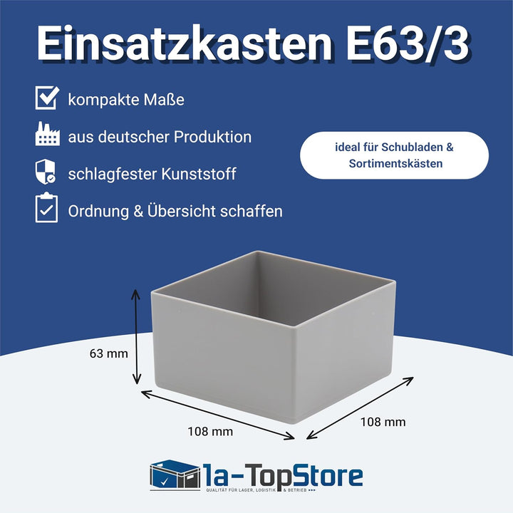 1a-TopStore 25 Stück Einsatzkasten E 63/3, grau, 63/3 108x108x63 mm, aus Polystyrol, Industrienorm,