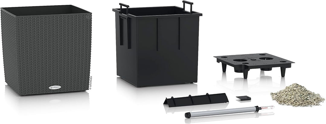 LECHUZA "CUBE Cottage 50" Pflanzgefäss mit Erd-Bewässerungs-System, Granit, 50 x 50 x 50