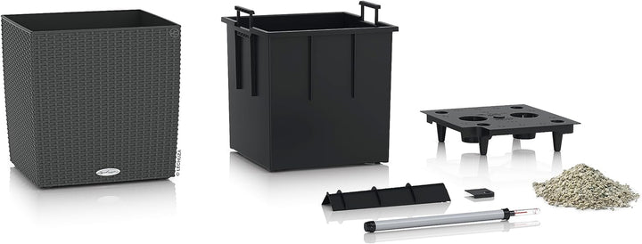 LECHUZA "CUBE Cottage 50" Pflanzgefäss mit Erd-Bewässerungs-System, Granit, 50 x 50 x 50