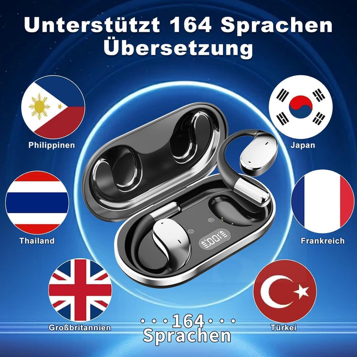 AI Kopfhörer Übersetzer, unterstützt 164 Sprachen/6 Übersetzungsmodi, Übersetzer Ohrhörer 3-in-1-Übe