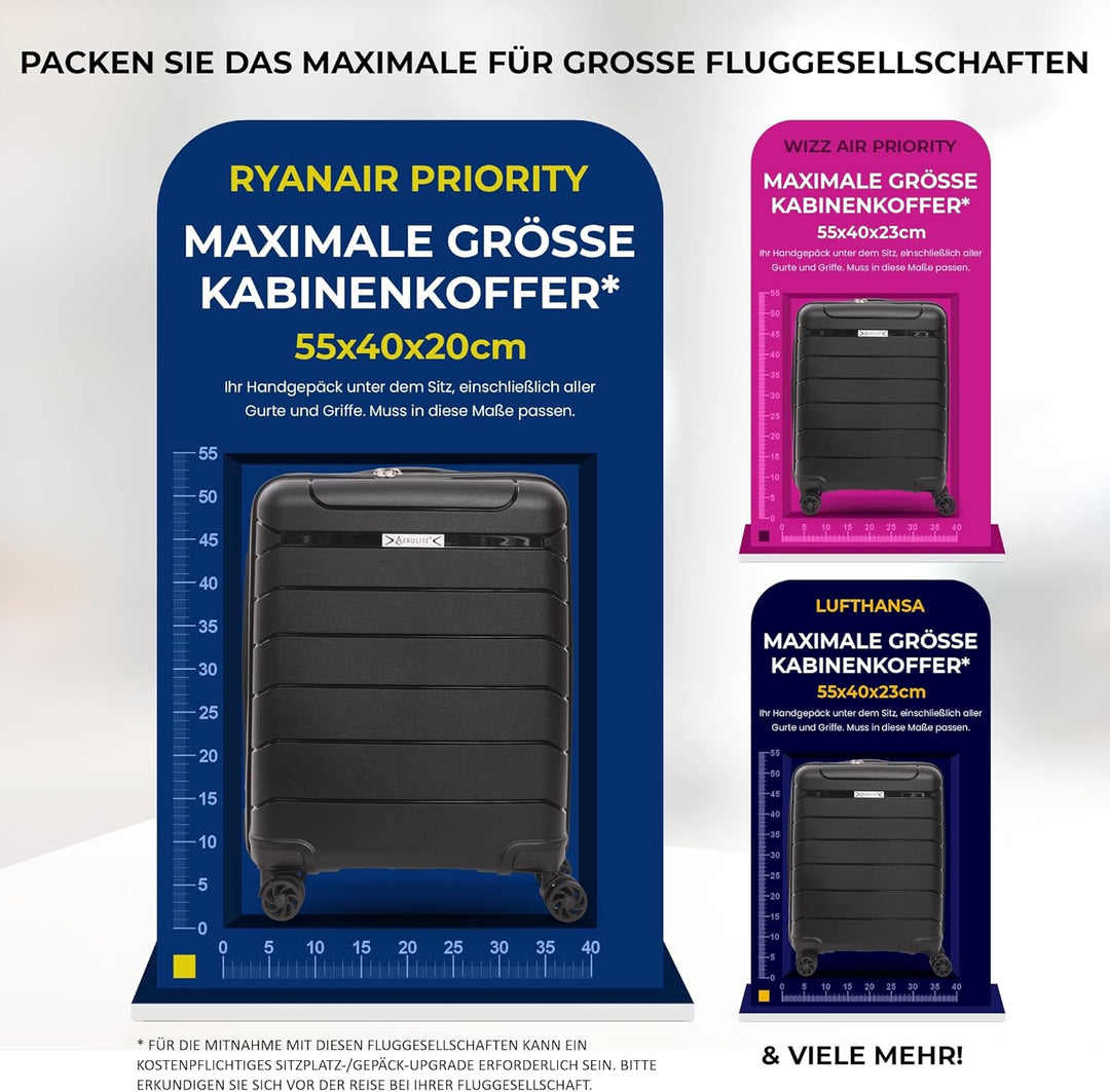 Aerolite Erweiterbar 55x40x20cm auf 55x40x23 cm Lufthansa Eurowings Condor Wizz Air Priorität und me