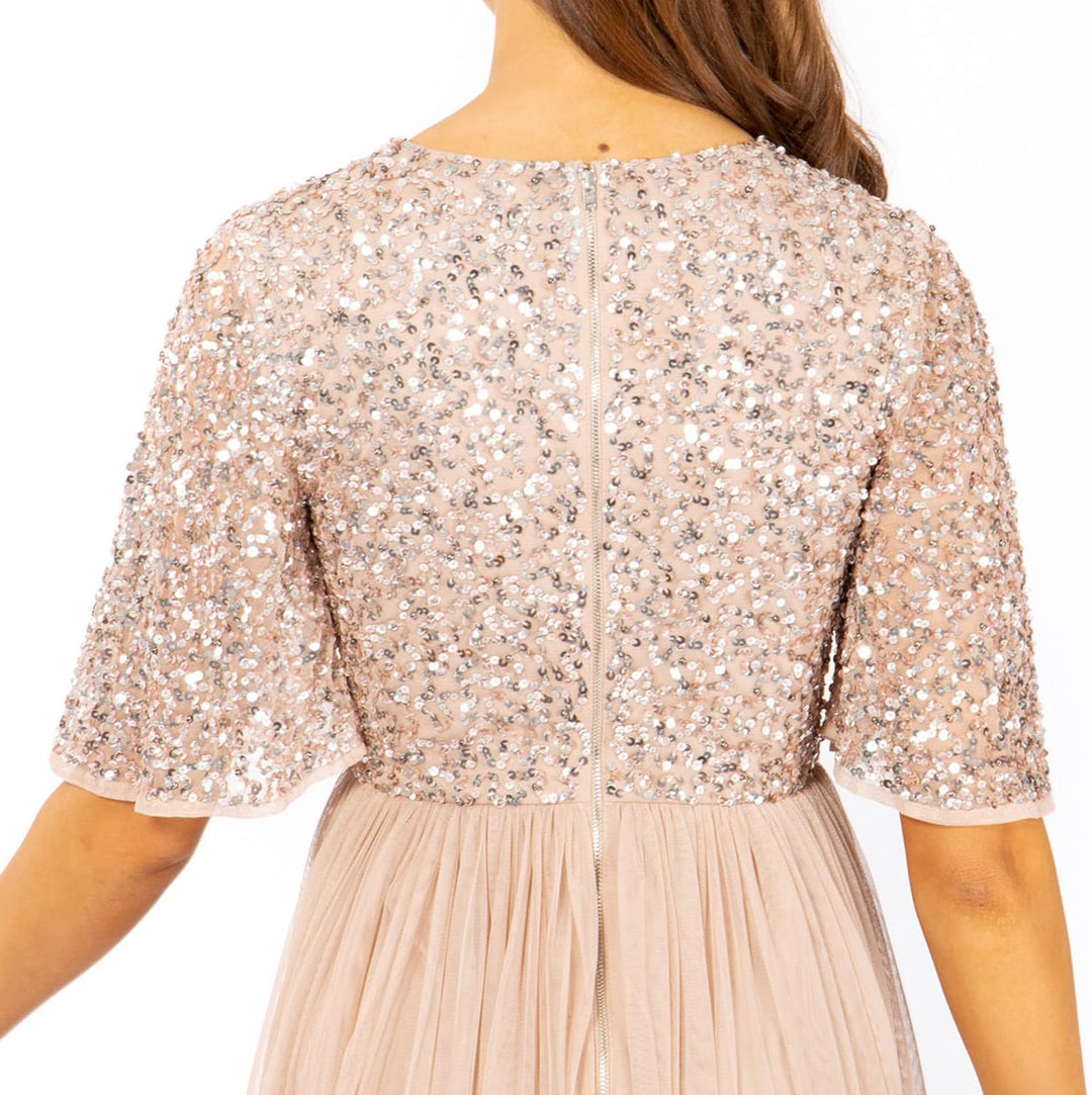 Maya Deluxe Damen Midi Abendkleid Cocktailkleid Abschlussball V-Ausschnitt Kurze Ärmel Tüllkleid Ele