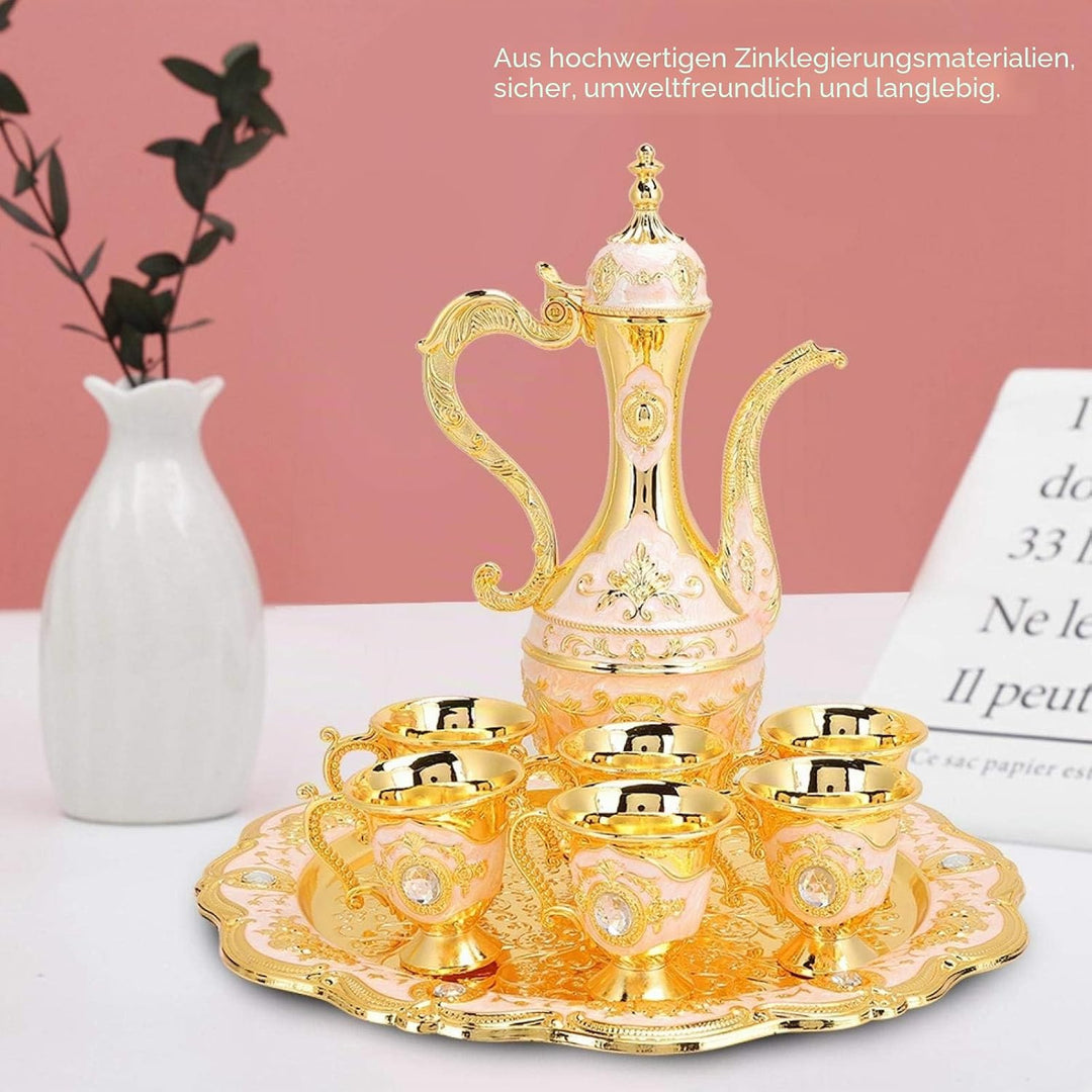 Vintage Türkische Kaffeekanne mit 6 Kaffeetassen, Türkisches Metall Teeset Einschliesslich Handwerkl