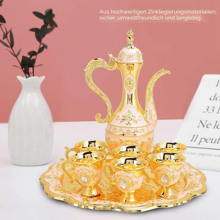 Vintage Türkische Kaffeekanne mit 6 Kaffeetassen, Türkisches Metall Teeset Einschliesslich Handwerkl