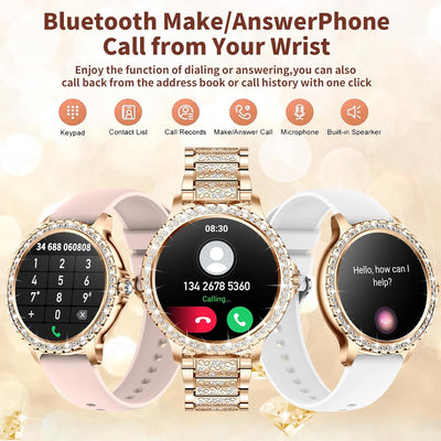 Smartwatch mit Telefonfunktion Diamond, 1.32"Smart Watch Damenuhr mit Anruffunktion ,Menstruationszy