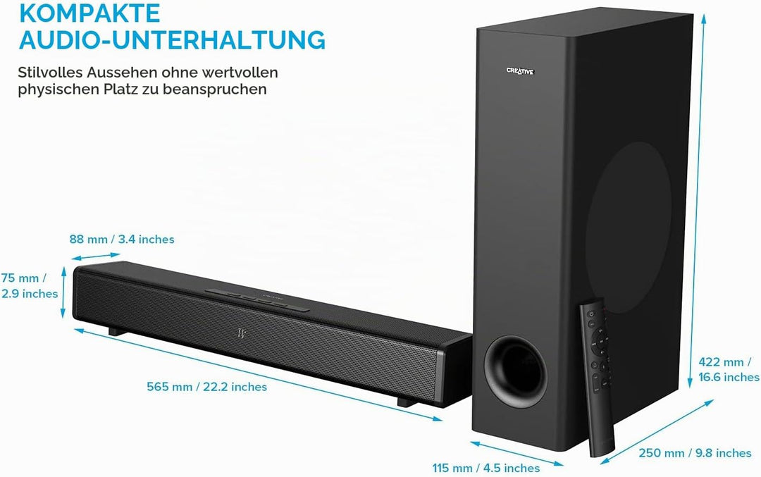 CREATIVE Stage 360 2.1 Soundbar mit Subwoofer für TV, PC, Desktop mit Dolby Atmos, Surround Sound,